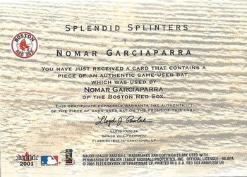 2001 Fleer Boston Red Sox 100th Anniversary - Splendid Splinters Game-Used Bats #NNO Nomar Garciaparra Back