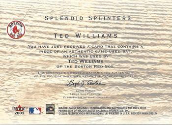 2001 Fleer Boston Red Sox 100th Anniversary - Splendid Splinters Game-Used Bats #NNO Ted Williams Back