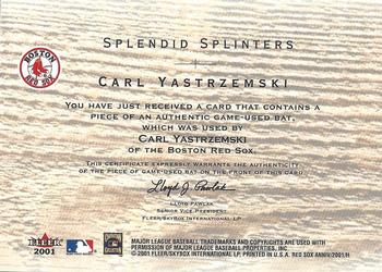 2001 Fleer Boston Red Sox 100th Anniversary - Splendid Splinters Game-Used Bats #NNO Carl Yastrzemski Back
