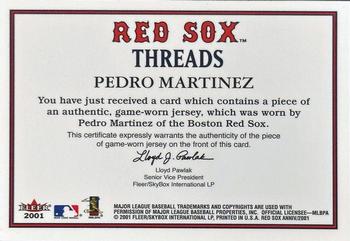 2001 Fleer Boston Red Sox 100th Anniversary - Red Sox Threads #NNO Pedro Martinez Back