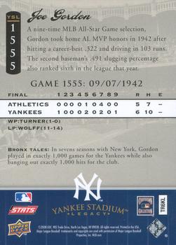 2008 Upper Deck Yankee Stadium Legacy #1555 Joe Gordon Back