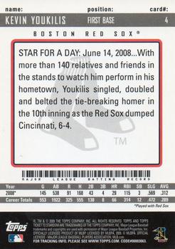 2009 Topps Ticket to Stardom #4 Kevin Youkilis Back