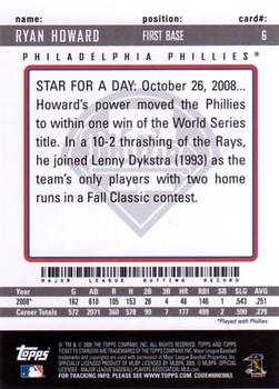 2009 Topps Ticket to Stardom #6 Ryan Howard Back