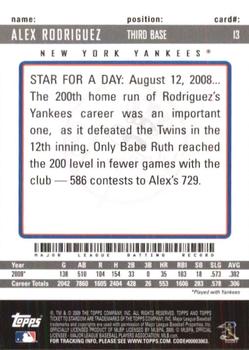 2009 Topps Ticket to Stardom #13 Alex Rodriguez Back