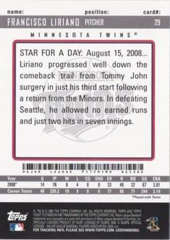 2009 Topps Ticket to Stardom #29 Francisco Liriano Back