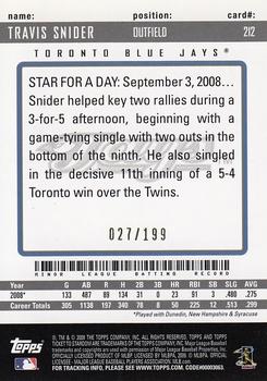 2009 Topps Ticket to Stardom #212 Travis Snider Back