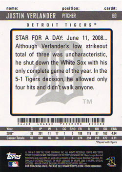 2009 Topps Ticket to Stardom #60 Justin Verlander Back