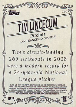 2009 Topps 206 #286 Tim Lincecum Back