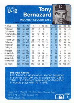 1984 Fleer Update #U-12 Tony Bernazard Back