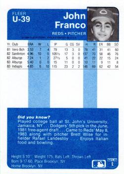 1984 Fleer Update #U-39 John Franco Back