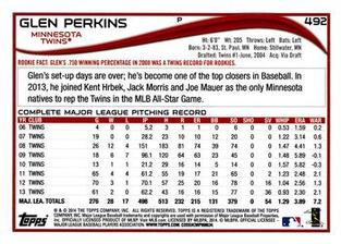 2014 Topps Mini #492 Glen Perkins Back
