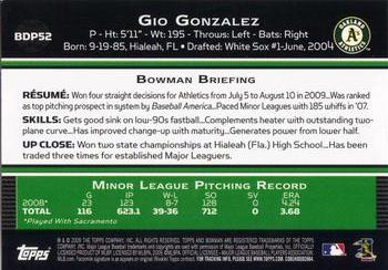 2009 Bowman Draft Picks & Prospects #BDP52 Gio Gonzalez Back