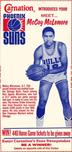 1968-69 Carnation Milk Phoenix Suns #NNO McCoy McLemore Front