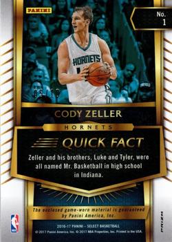 2016-17 Panini Select - Select Swatches Gold Prizms #1 Cody Zeller Back