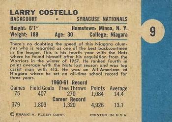 1961-62 Fleer #9 Larry Costello Back