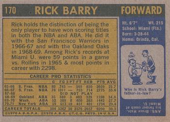 1971-72 Topps #170 Rick Barry Back