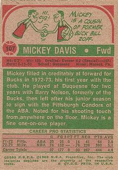 1973-74 Topps #107 Mickey Davis Back