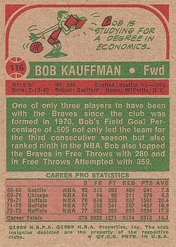1973-74 Topps #116 Bob Kauffman Back