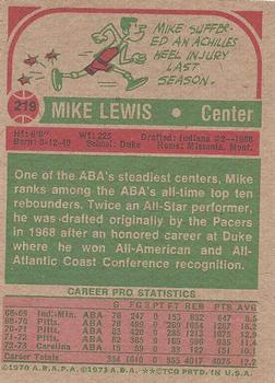 1973-74 Topps #219 Mike Lewis Back