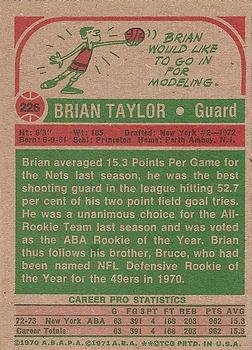1973-74 Topps #226 Brian Taylor Back