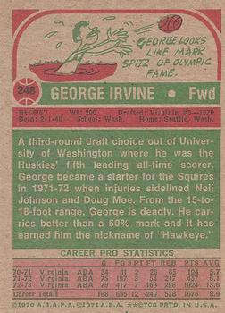 1973-74 Topps #248 George Irvine Back