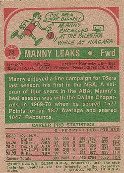 1973-74 Topps #74 Manny Leaks Back