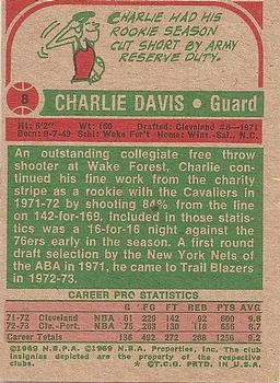1973-74 Topps #8 Charlie Davis Back