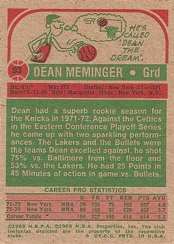 1973-74 Topps #93 Dean Meminger Back