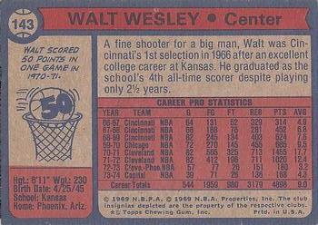 1974-75 Topps #143 Walt Wesley Back