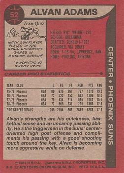 1979-80 Topps #52 Alvan Adams Back