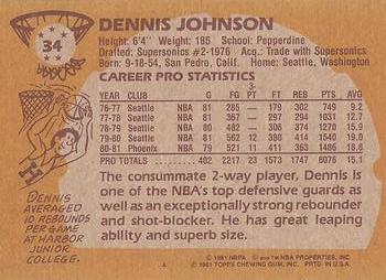 1981-82 Topps #34 Dennis Johnson Back