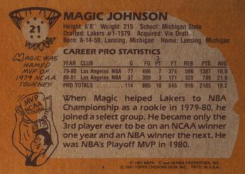 1981-82 Topps #21 Magic Johnson Back