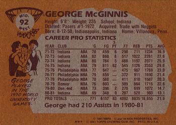 1981-82 Topps #MW92 George McGinnis Back