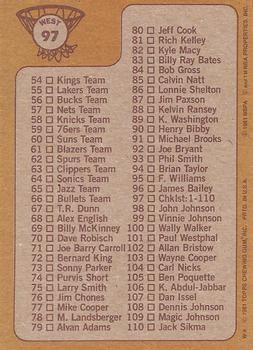 1981-82 Topps #W97 Checklist 1-110 Back