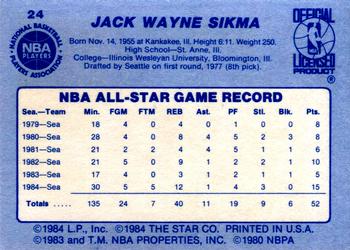 1984 Star All-Star Game #24 Jack Sikma Back
