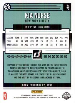 2019 Donruss WNBA #73 Kia Nurse Back