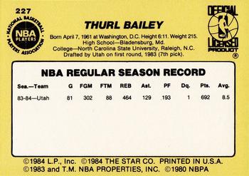 1984-85 Star #227 Thurl Bailey Back