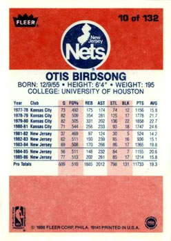 1986-87 Fleer #10 Otis Birdsong Back