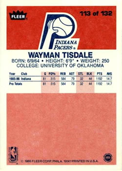 1986-87 Fleer #113 Wayman Tisdale Back