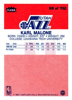 1986-87 Fleer #68 Karl Malone Back