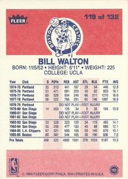 1986-87 Fleer #119 Bill Walton Back