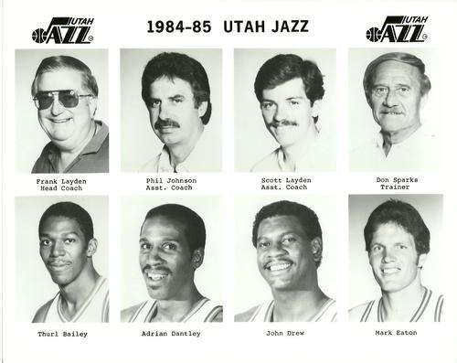 1984-85 Utah Jazz #NNO Frank Layden / Phil Johnson / Scott Layden / Don Sparks / Thurl Bailey / Adrian Dantley / John Drew / Mark Eaton Front