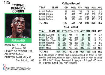1991-92 Hoops #125 Tyrone Corbin Back