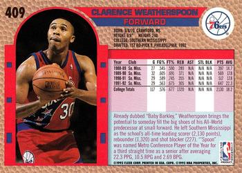 1992-93 Fleer #409 Clarence Weatherspoon Back