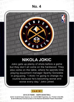 2019-20 Hoops - Back Stage Pass #4 Nikola Jokic Back