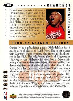 1994-95 Collector's Choice #185 Clarence Weatherspoon Back