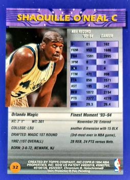 1994-95 Finest - Refractors #32 Shaquille O'Neal Back