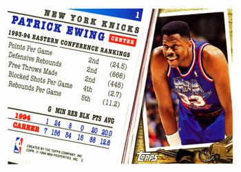1994-95 Topps #1 Patrick Ewing Back