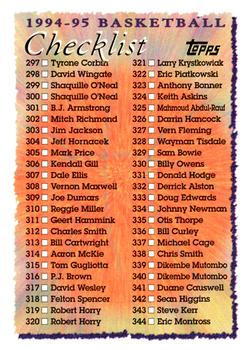 1994-95 Topps #396 Checklist: 297-396 Front