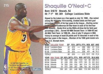 1996-97 Hoops #215 Shaquille O'Neal Back
